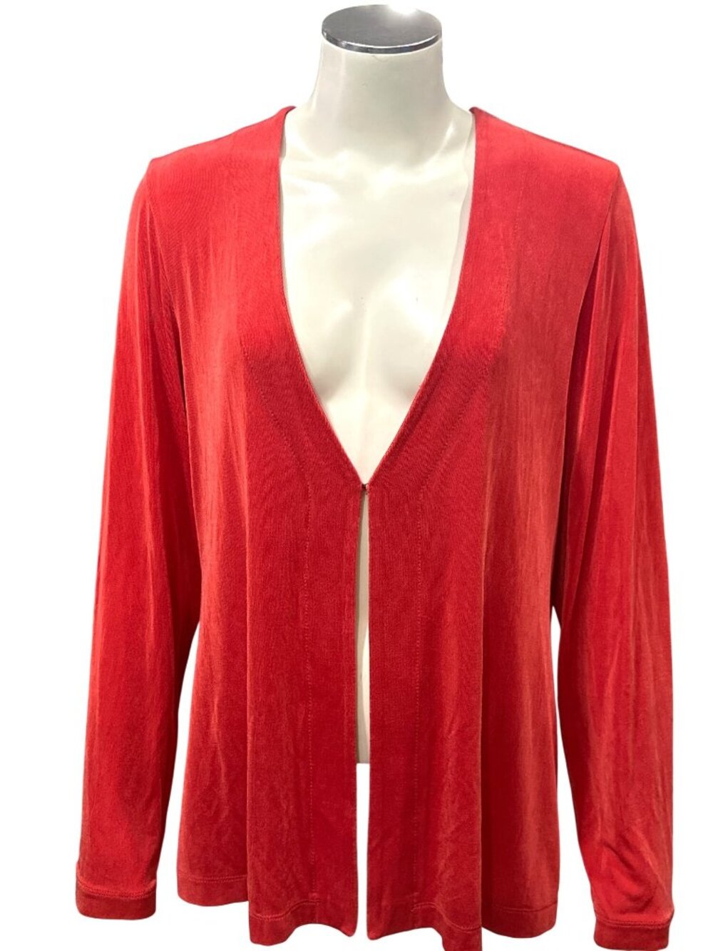 Chicos Travelers Size 2 Open Front Cardigan Red Long Sleeve Lightweight Stretch